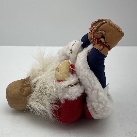 Vintage Wooden Santa Claus Figurine Leather Gloves Boots Misako Made in Finland - Picture 4 of 14